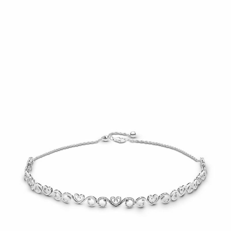 Pandora Australia Heart Swirls Choker Necklace - Sterling Silver | YVUZMO796